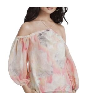 White House Black Market Cold Shoulder  Sheer Sleeves Sz Lg Blouse